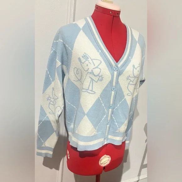 Disney Her Universe Cinderella Mice Blue White Argyle Women's Sweater size med - Picture 4 of 8